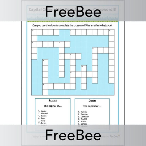 PlanBee Free Capital City Crossword Puzzle Printables by PlanBee