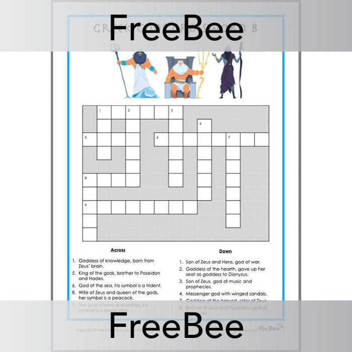 PlanBee Free Greek Gods Crossword | PlanBee FreeBees