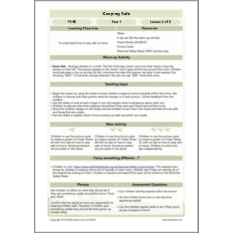 PlanBee Keeping Safe PSHE KS1 lessons by PlanBee