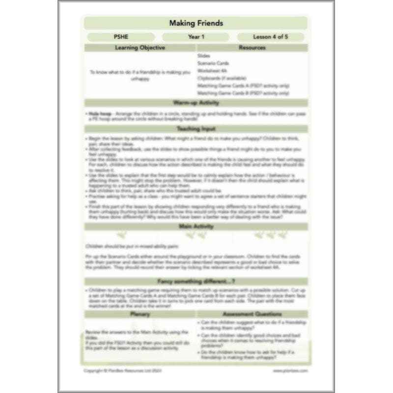 PlanBee Making Friends PSHE KS1 lessons by PlanBee