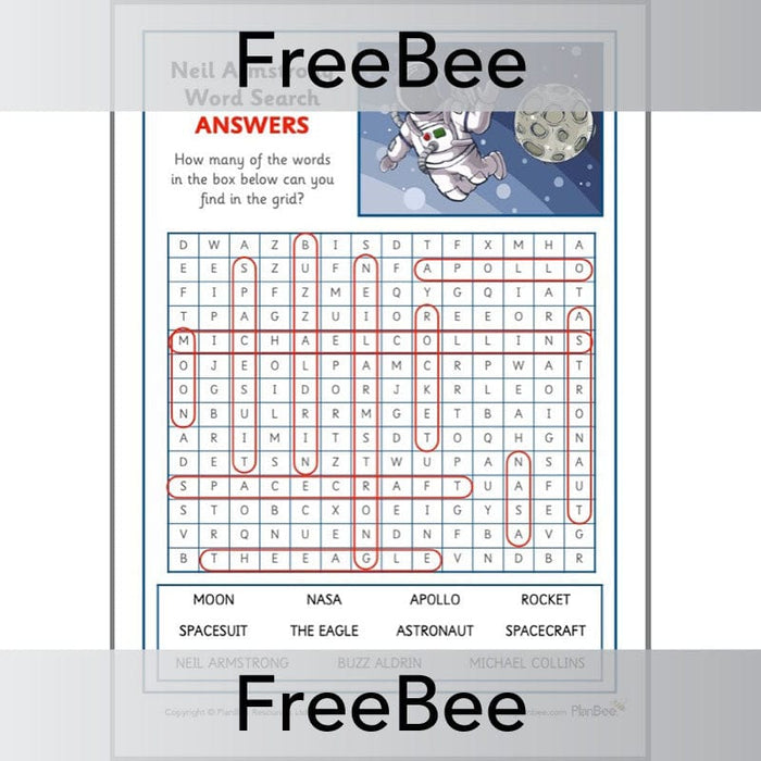 PlanBee FREE Neil Armstrong KS1 Word Search | Moon Landing