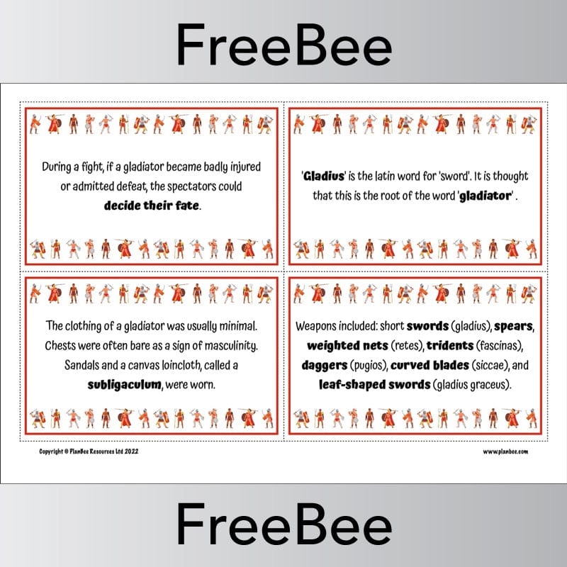 PlanBee FREE Roman Gladiators KS2 Fact Cards | PlanBee