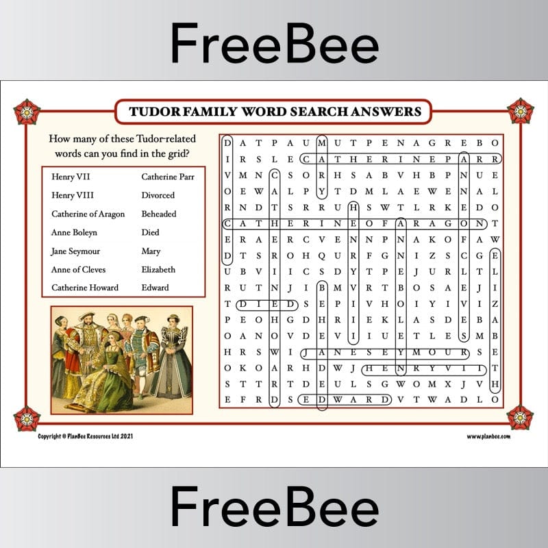 PlanBee FREE Tudors Word Search by PlanBee