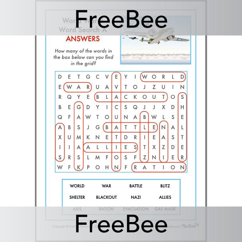PlanBee World War 2 Word Search | PlanBee FreeBees