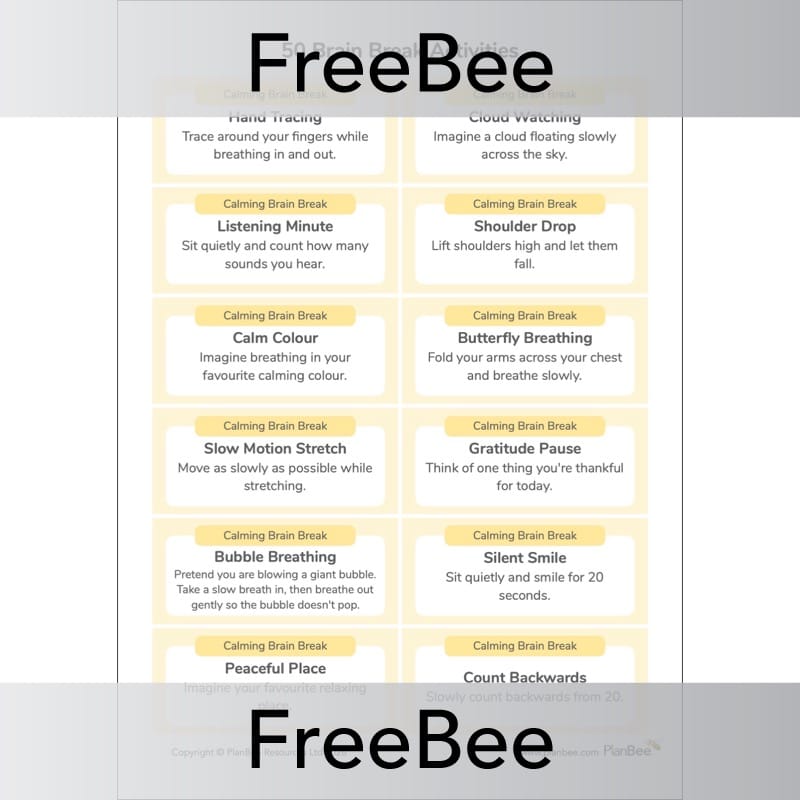 PlanBee 50 Brain Break Activity Cards for KS1 & KS2 | Free Download