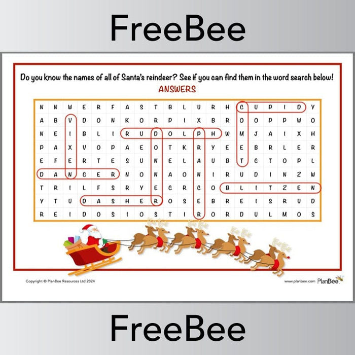 PlanBee Christmas Reindeer Word Search Printables by PlanBee