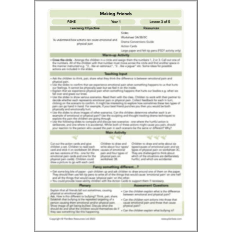 PlanBee Making Friends PSHE KS1 lessons by PlanBee