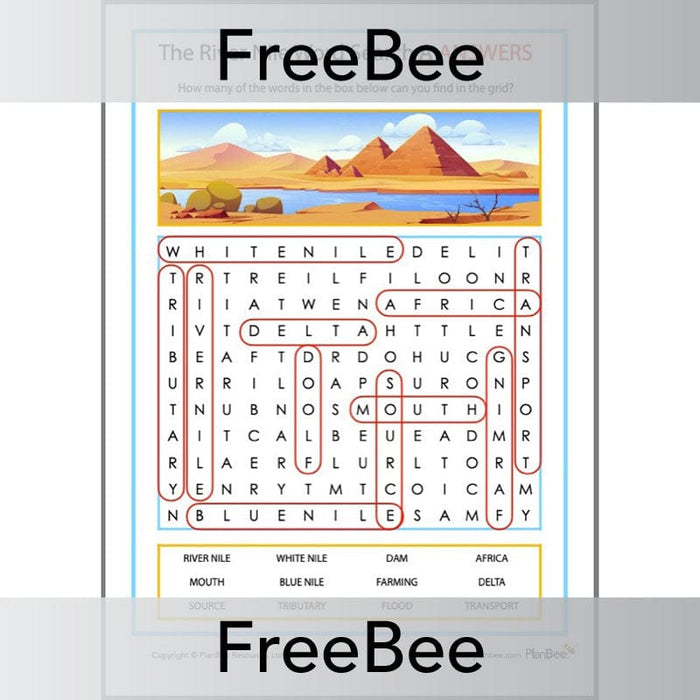 PlanBee River Nile Wordsearch | Free Resources | PlanBee