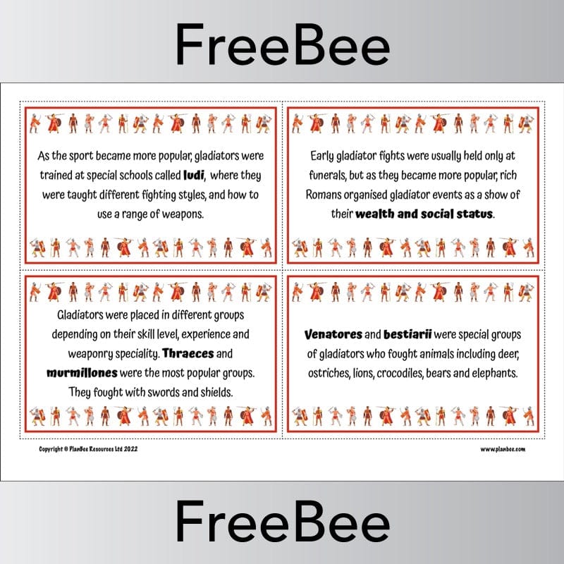 PlanBee FREE Roman Gladiators KS2 Fact Cards | PlanBee