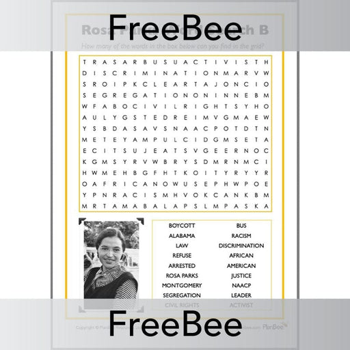 PlanBee Rosa Parks Word Search Printable Puzzle by PlanBee