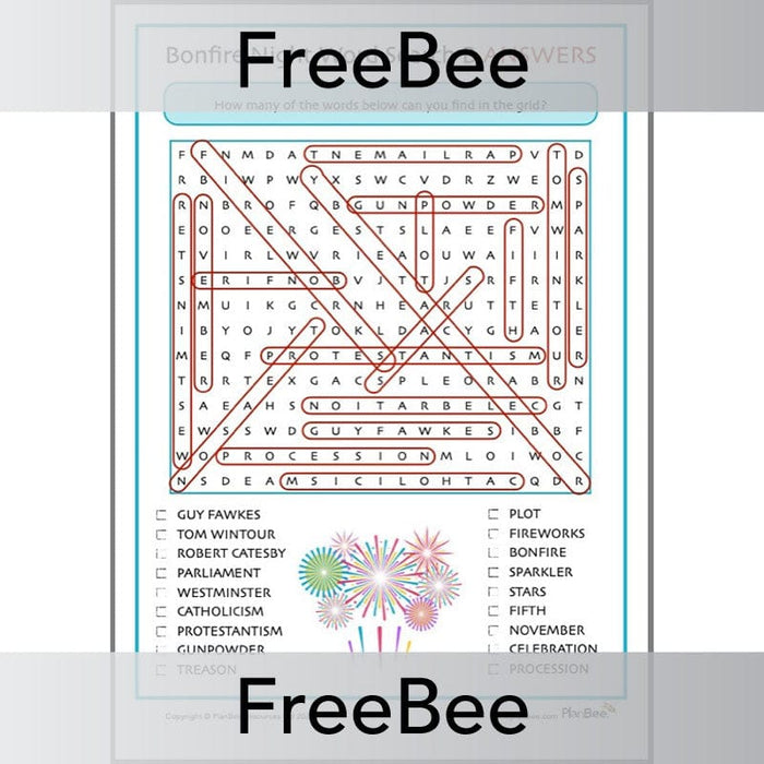 PlanBee FREE Printable Bonfire Night Word Search by PlanBee