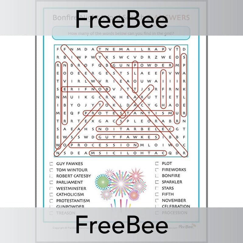FREE Printable Bonfire Night Word Search by PlanBee