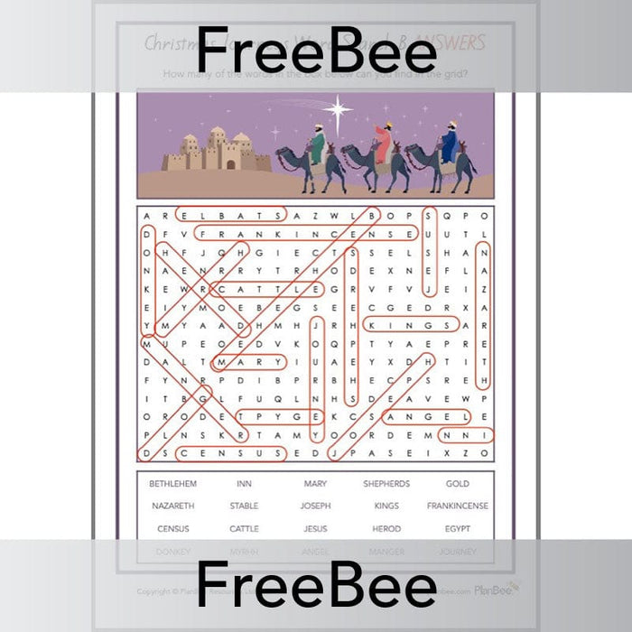 PlanBee Word Search Christmas Journeys | Free PlanBee Resources