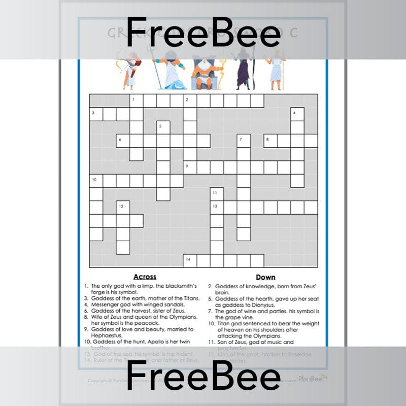 PlanBee Free Greek Gods Crossword | PlanBee FreeBees