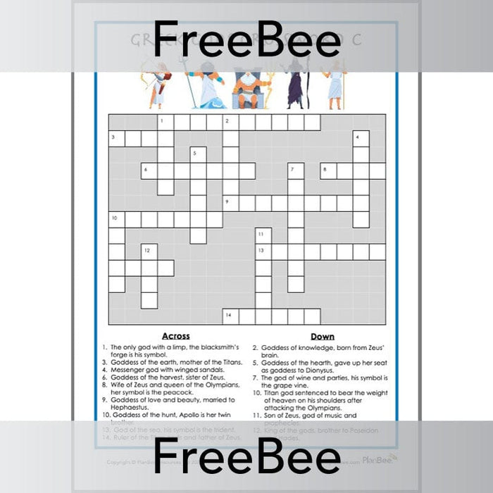 PlanBee Free Greek Gods Crossword | PlanBee FreeBees