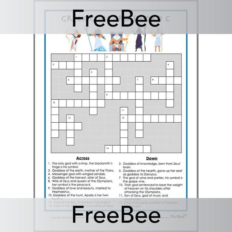 Free Greek Gods Crossword | PlanBee FreeBees