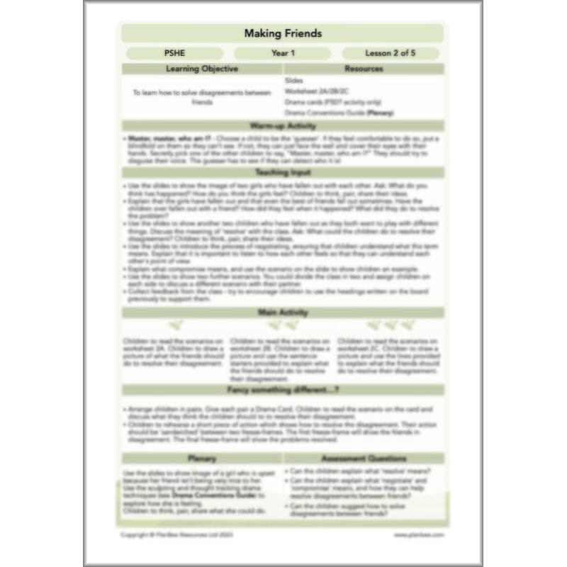 PlanBee Making Friends PSHE KS1 lessons by PlanBee