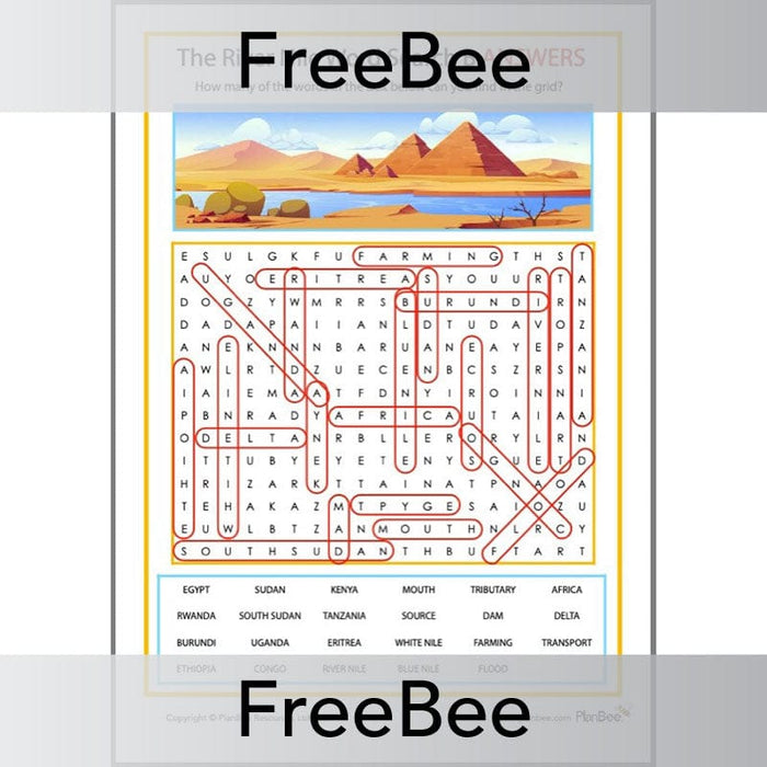 PlanBee River Nile Wordsearch | Free Resources | PlanBee