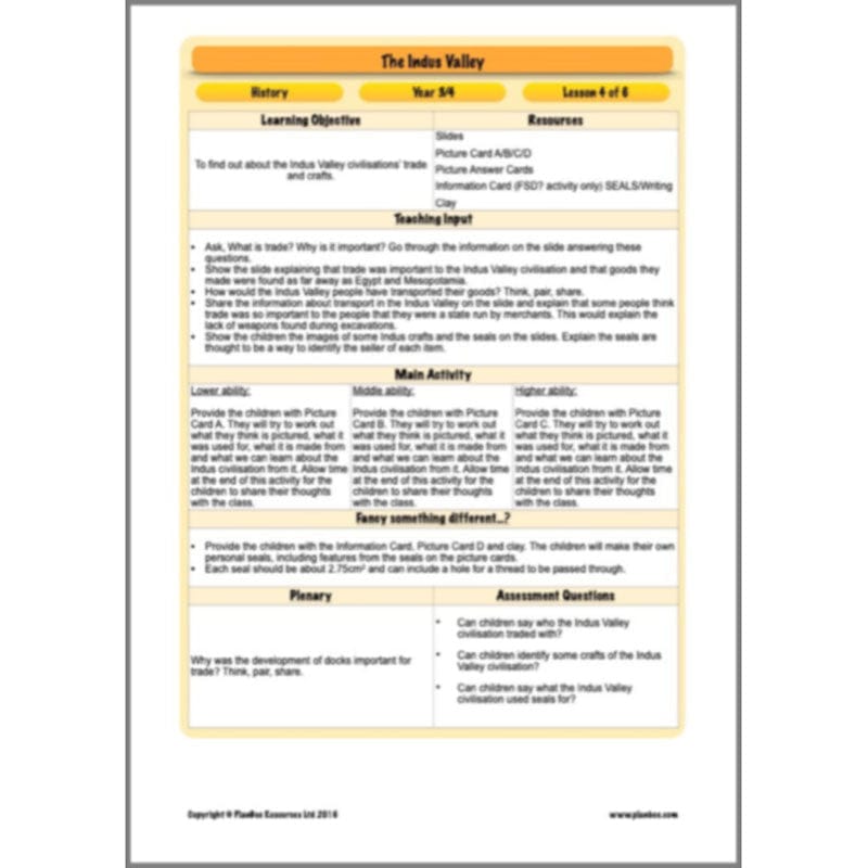 PlanBee Indus Valley KS2 History for Year 3/4 | PlanBee Lesson Packs