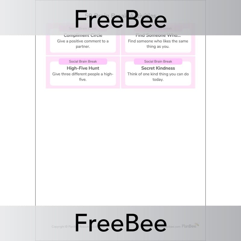 PlanBee 50 Brain Break Activity Cards for KS1 & KS2 | Free Download