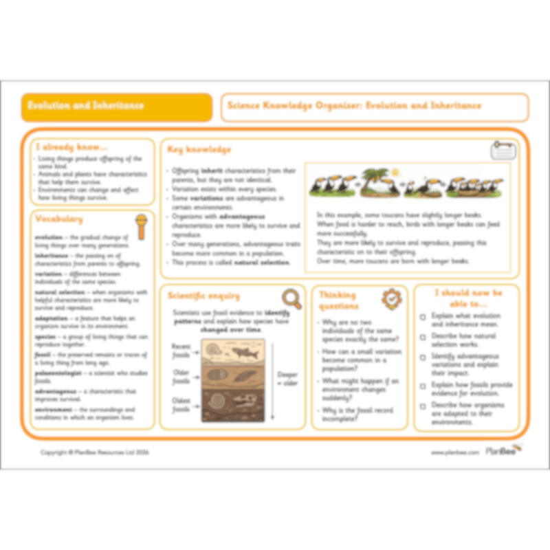 PlanBee Year 6 Evolution and Inheritance KS2 | Science from PlanBee