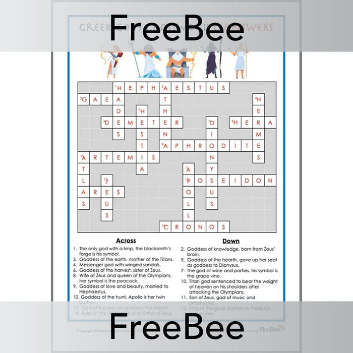 PlanBee Free Greek Gods Crossword | PlanBee FreeBees