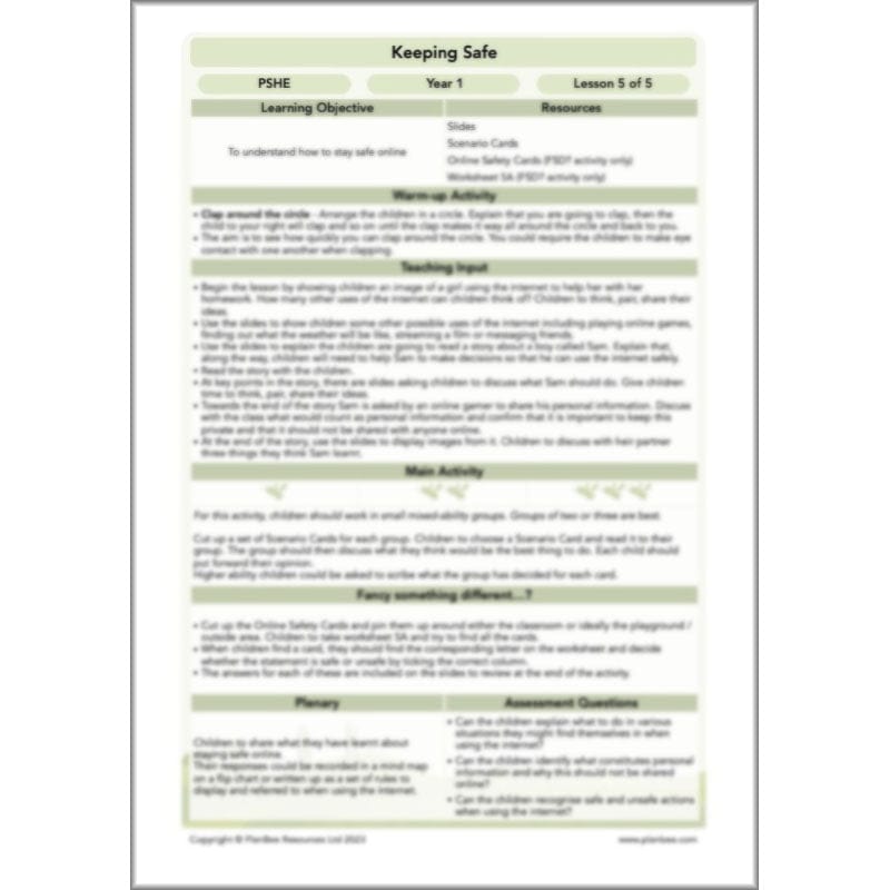 PlanBee Keeping Safe PSHE KS1 lessons by PlanBee