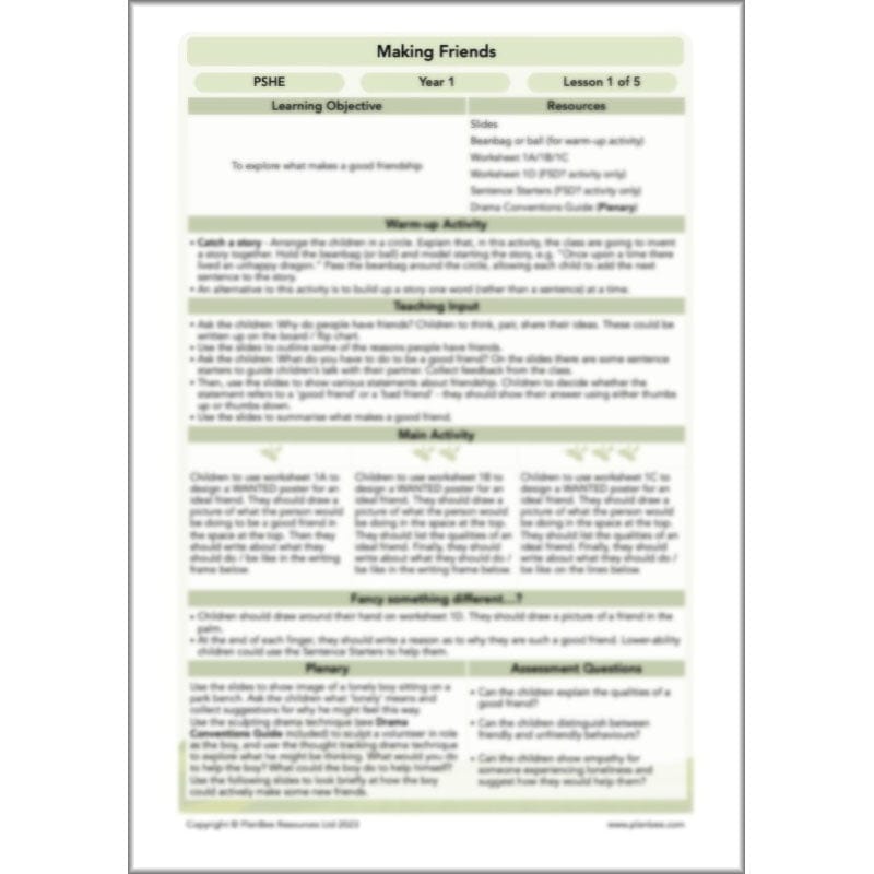 PlanBee Making Friends PSHE KS1 lessons by PlanBee