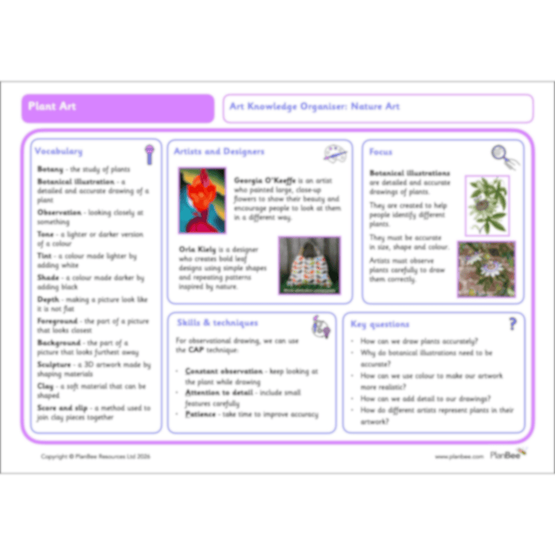 PlanBee Plant Art Lessons Year 3 & Year 4 PlanBee Art scheme of work
