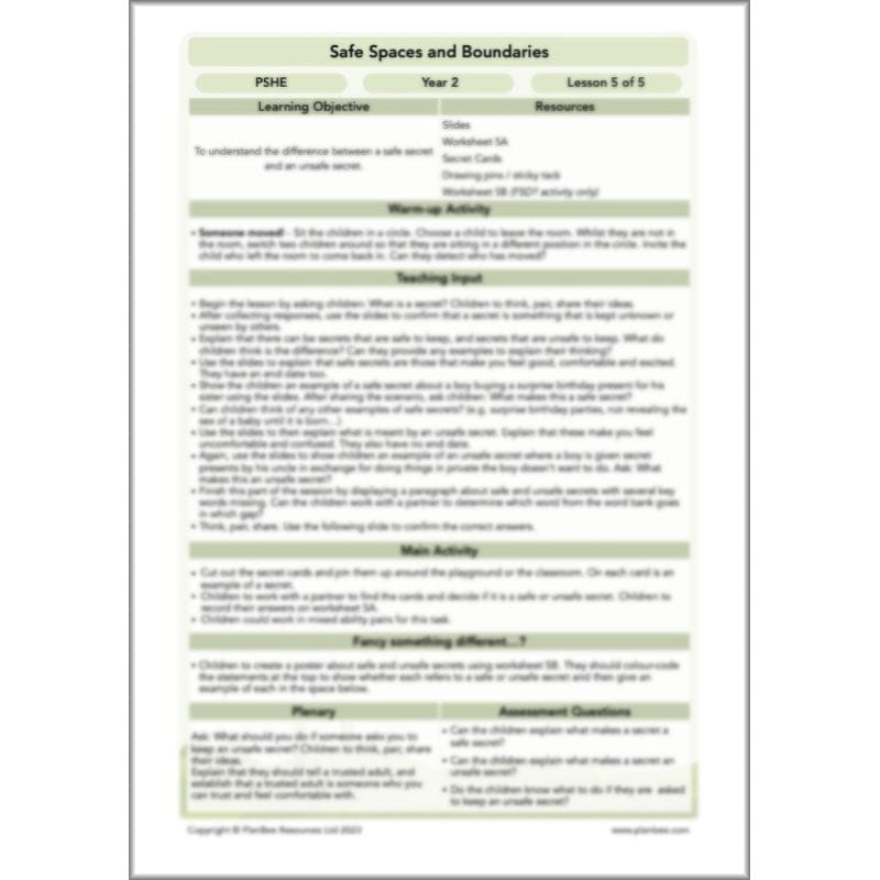PlanBee Safe Spaces and Boundaries PSHE KS1 lessons by PlanBee