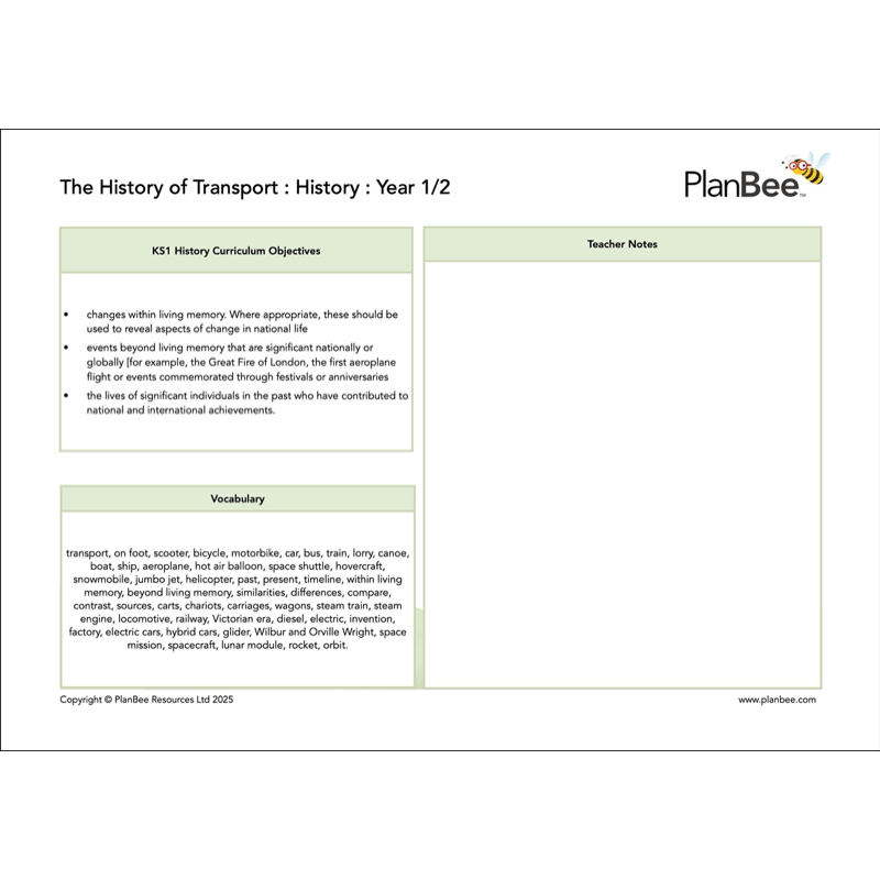 PlanBee Travel and Transport KS1 Topic Bundle