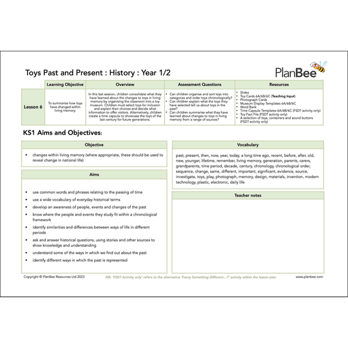 PlanBee Toys Topic KS1 Planning and Resources by PlanBee