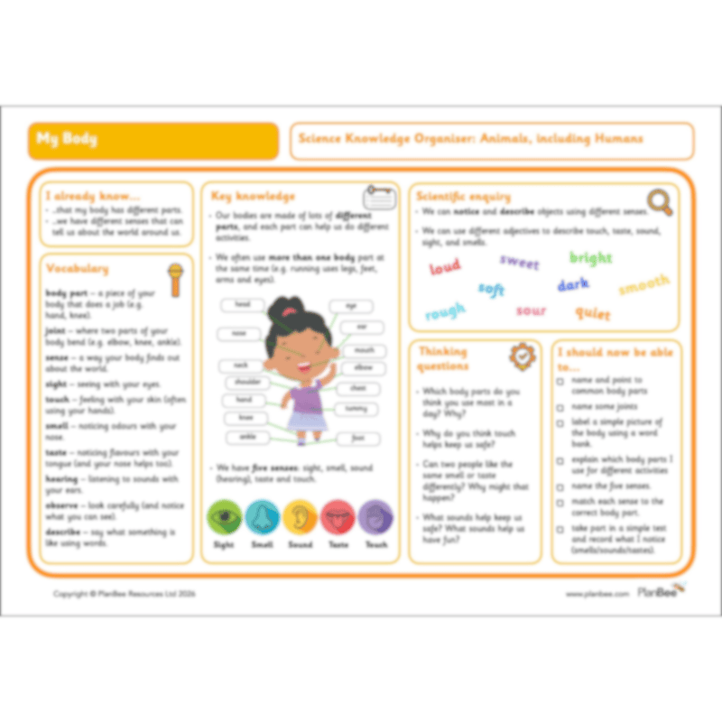 PlanBee Parts of the Body KS1 Science lessons by PlanBee