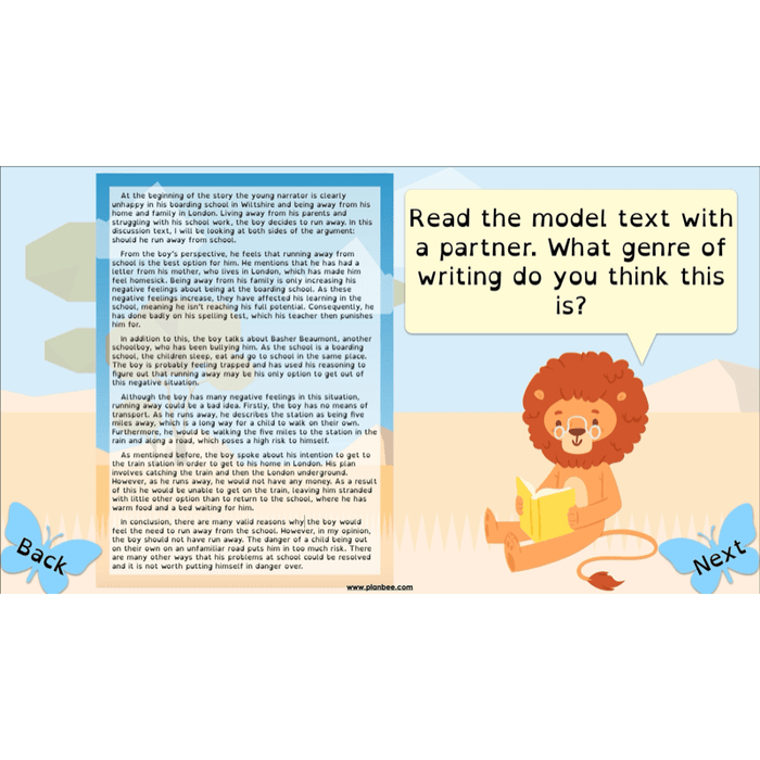 PlanBee The Butterfly Lion: Balanced Arguments KS2 Lesson Pack