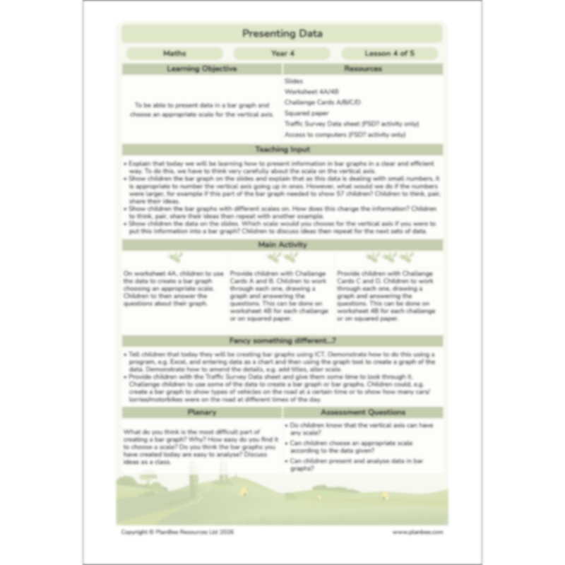 PlanBee Presenting Data Year 4 Statistics Lessons by PlanBee