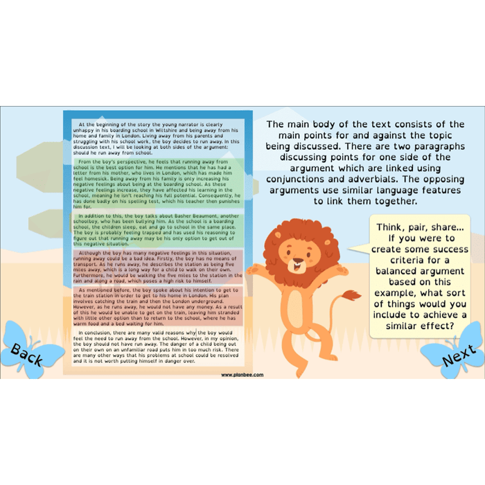 PlanBee The Butterfly Lion: Balanced Arguments KS2 Lesson Pack