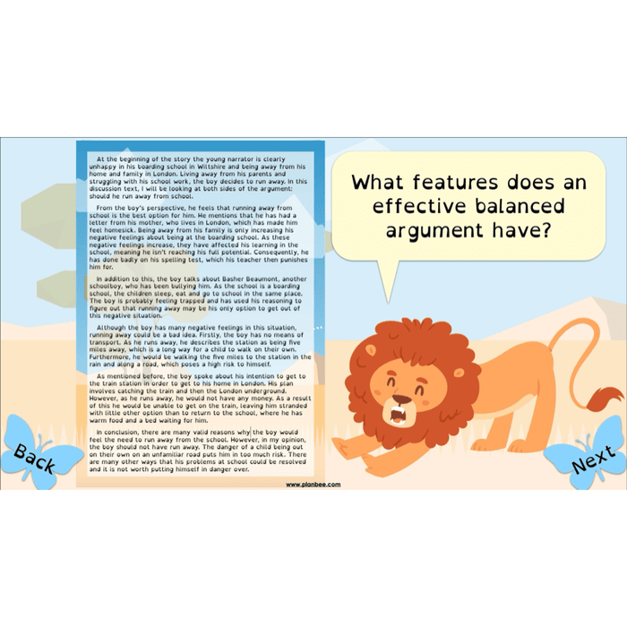 The Butterfly Lion: Balanced Arguments