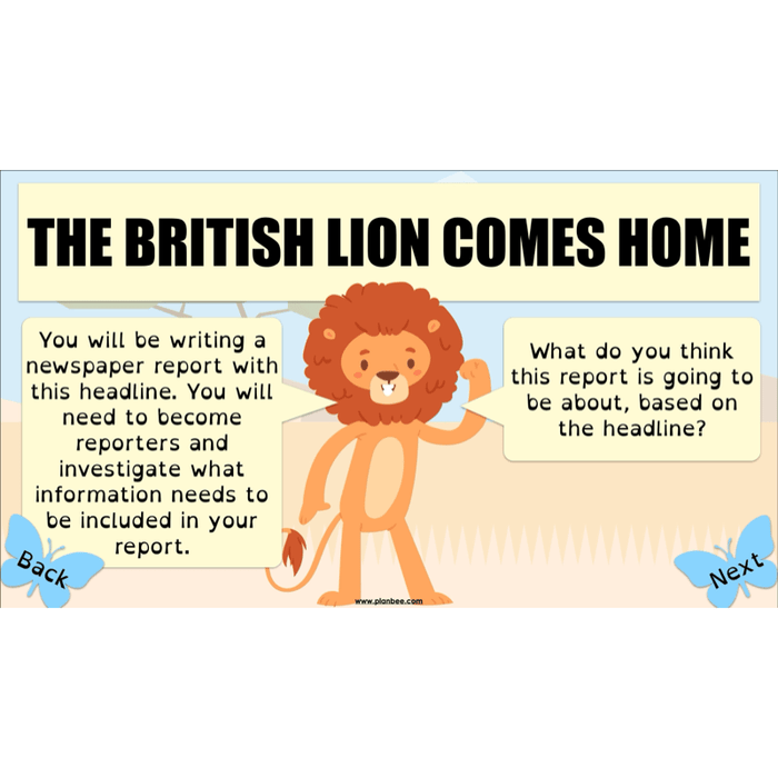 PlanBee The Butterfly Lion: Newspaper Reports KS2 English Pack