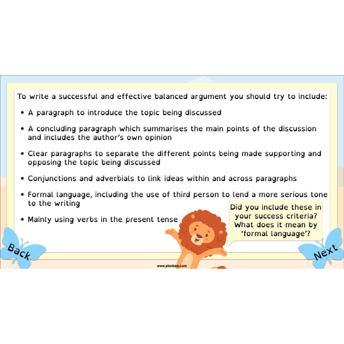 PlanBee The Butterfly Lion: Balanced Arguments KS2 Lesson Pack