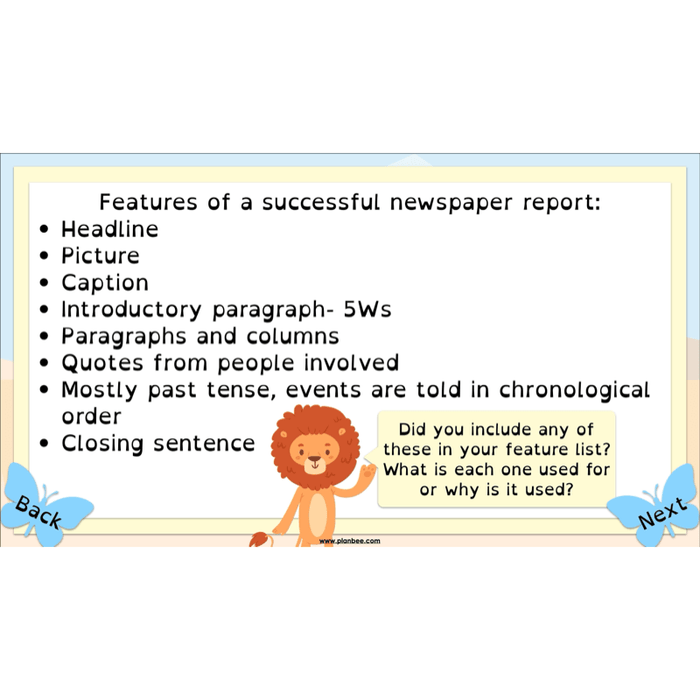 PlanBee The Butterfly Lion: Newspaper Reports KS2 English Pack