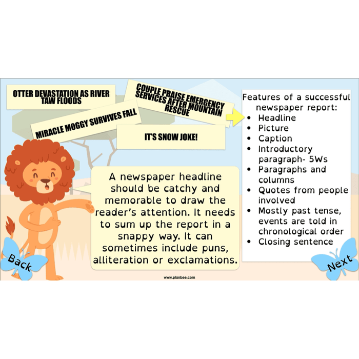 PlanBee The Butterfly Lion: Newspaper Reports KS2 English Pack