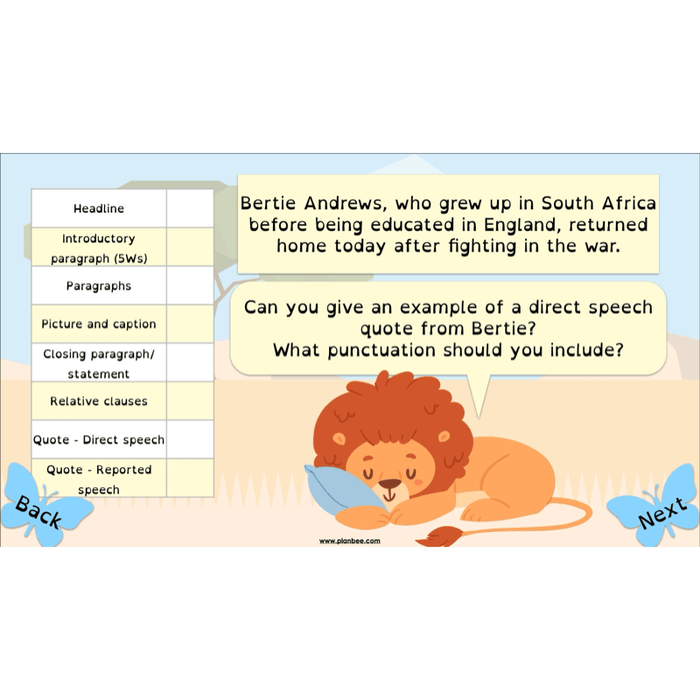PlanBee The Butterfly Lion: Newspaper Reports KS2 English Pack