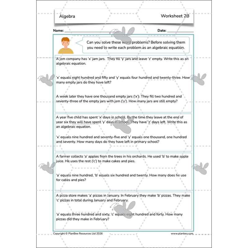 PlanBee Algebra: simple algebra lesson planning for Year 6