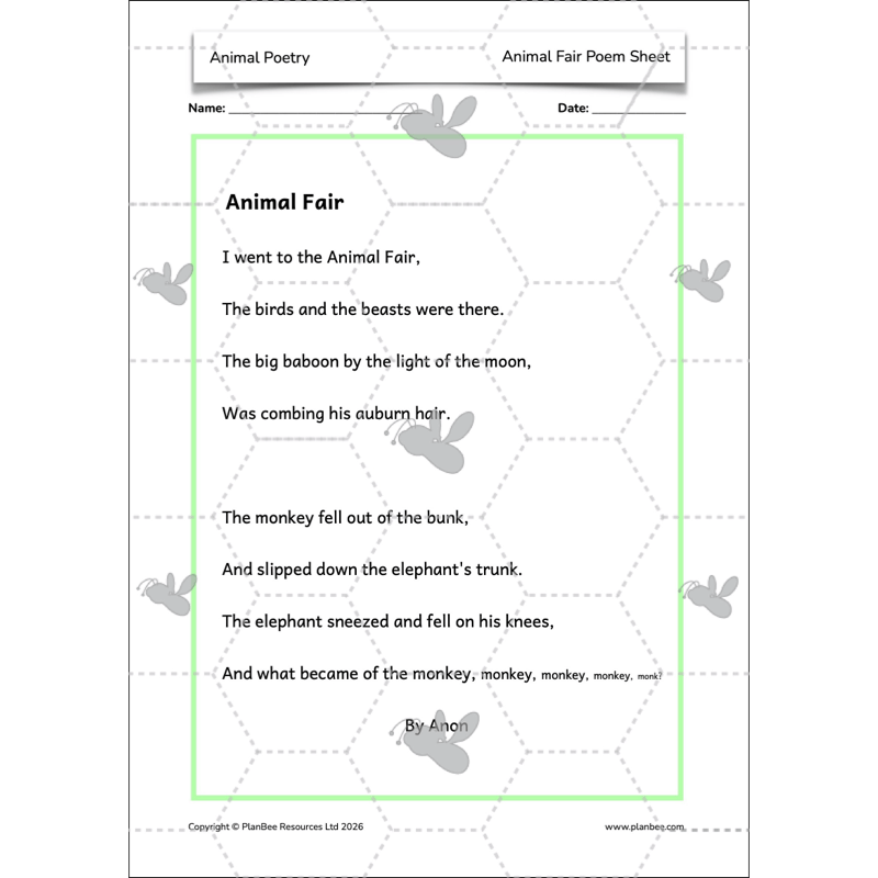 PlanBee Animal Poetry KS1 English Lesson Pack