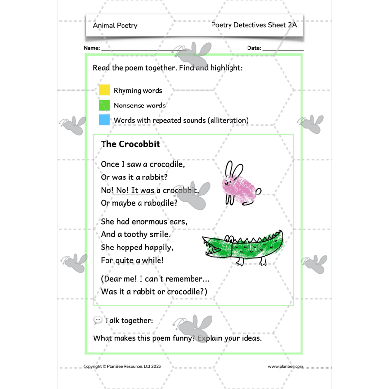 PlanBee Animal Poetry KS1 English Lesson Pack