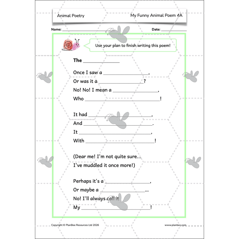 PlanBee Animal Poetry KS1 English Lesson Pack