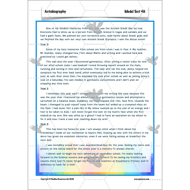 PlanBee Autobiography KS2 English Planning and Resources