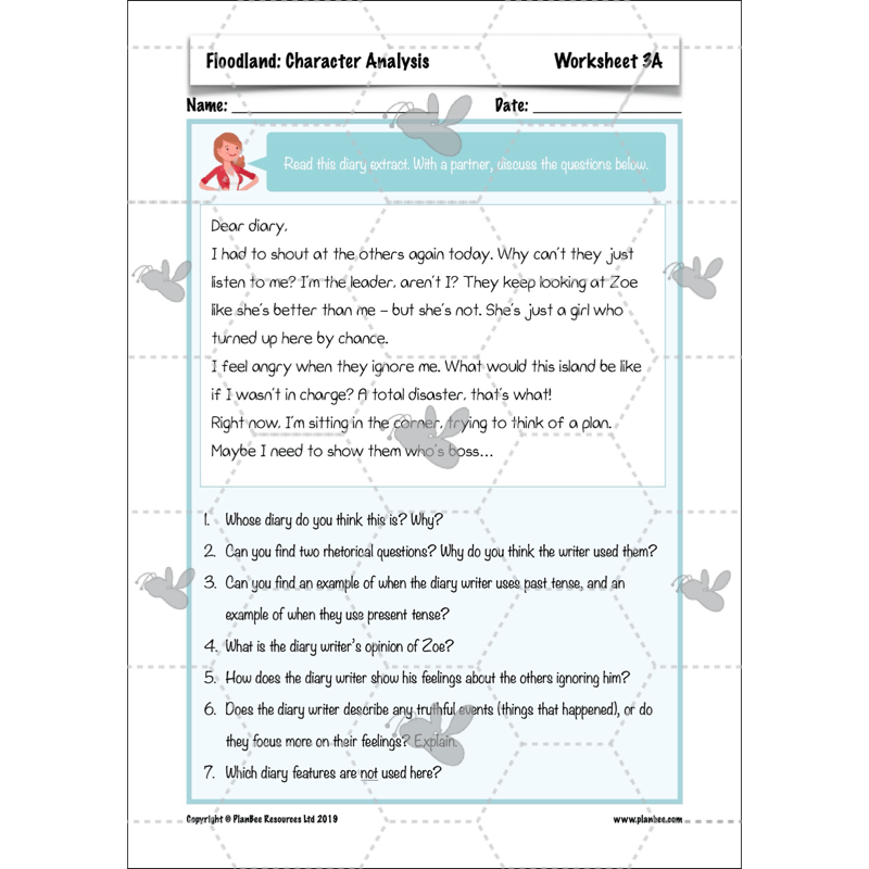 PlanBee Floodland: Character Analysis KS2 | English Lesson Pack
