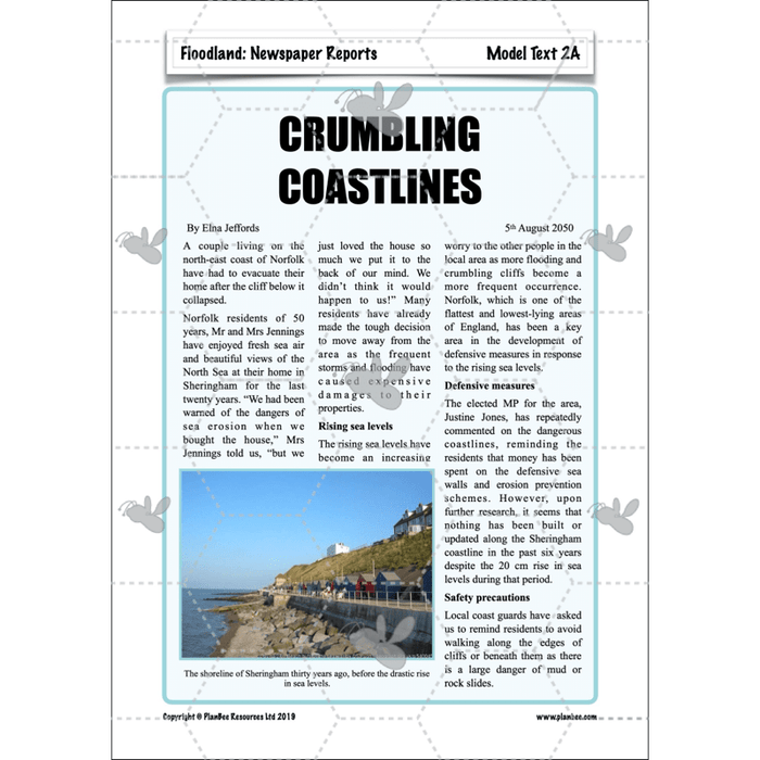 PlanBee Floodland: Newspaper Reports KS2 | Year 6 English Pack