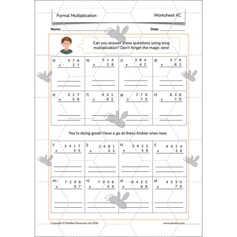 PlanBee Formal Multiplication Year 5 Maths Lessons by PlanBee